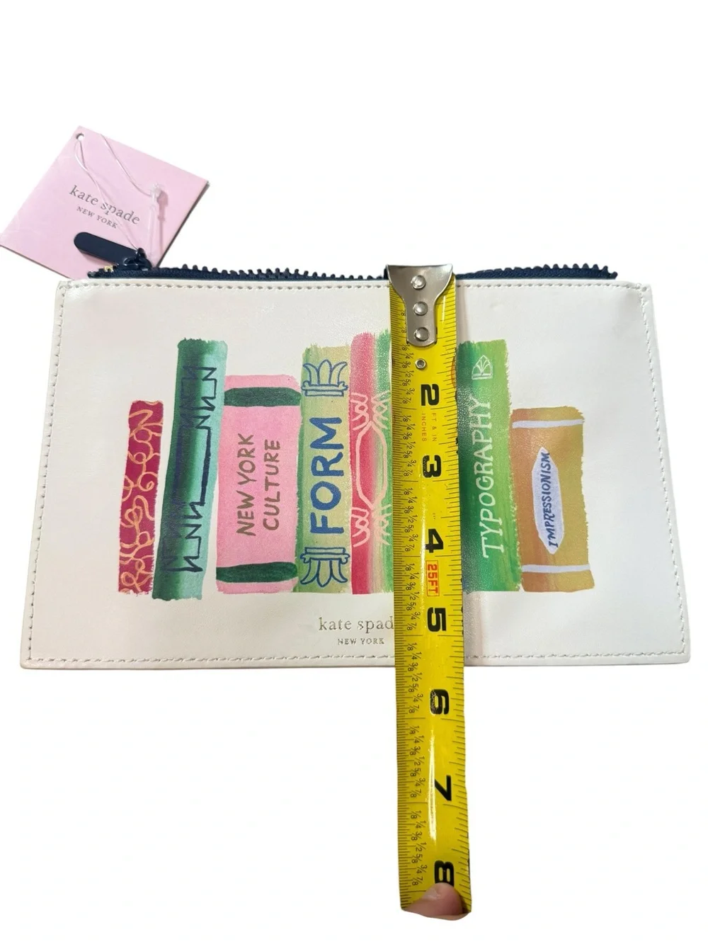 kate spade White Book-Spine Print Zip Pouch with Multicolor Accents
